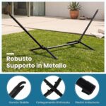 Costway Amaca da giardino in cotone con struttura metallica e cuscino, Amaca portatile con 200kg per spiaggia campeggio terrazza - immagine 10