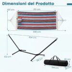 Costway Amaca da giardino in cotone con struttura metallica e cuscino, Amaca portatile con 200kg per spiaggia campeggio terrazza - immagine 5