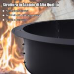 Costway Anello per braciere diametro interno 76 cm, Braciere rotondo in acciaio resistente selezionato per fuoco a legna carbonella - immagine 9