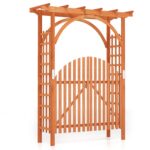 Costway Arco da giardino in legno di abete con cancello e serratura, Pergolato decorativo per rampicanti per matrimoni e feste - immagine 4
