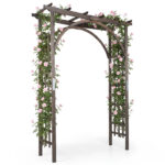 Costway Arco da giardino in legno massello a tetto piatto per matrimoni, Traliccio per vite e rose rampicanti ingressi eventi