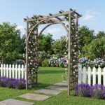 Costway Arco da giardino in legno massello a tetto piatto per matrimoni, Traliccio per vite e rose rampicanti ingressi eventi - immagine 4