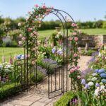 Costway Arco da giardino in metallo con doppio cancello e piedini, Pergolato per rose rampicanti matrimoni e feste - immagine 3