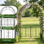 Costway Arco da giardino in metallo con doppio cancello e piedini, Pergolato per rose rampicanti matrimoni e feste - immagine 9