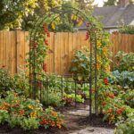 Costway Arco da giardino in metallo con doppio cancello e piedini, Pergolato per rose rampicanti matrimoni e feste - immagine 4