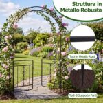 Costway Arco da giardino in metallo con doppio cancello e piedini, Pergolato per rose rampicanti matrimoni e feste - immagine 10