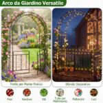 Costway Arco da giardino in metallo con doppio cancello e piedini, Pergolato per rose rampicanti matrimoni e feste - immagine 8