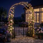 Costway Arco da giardino in metallo con doppio cancello e piedini, Pergolato per rose rampicanti matrimoni e feste - immagine 5