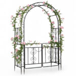 Costway Arco da giardino in metallo con doppio cancello e piedini, Pergolato per rose rampicanti matrimoni e feste
