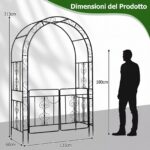 Costway Arco da giardino in metallo con doppio cancello e piedini, Pergolato per rose rampicanti matrimoni e feste - immagine 7