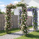 Costway Arco da giardino metallico a tetto piatto con traforo elegante, Traliccio esterno per rampicanti per matrimoni e feste - immagine 4