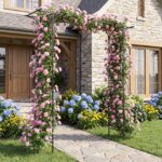 Costway Arco da giardino metallico a tetto piatto con traforo elegante, Traliccio esterno per rampicanti per matrimoni e feste - immagine 3