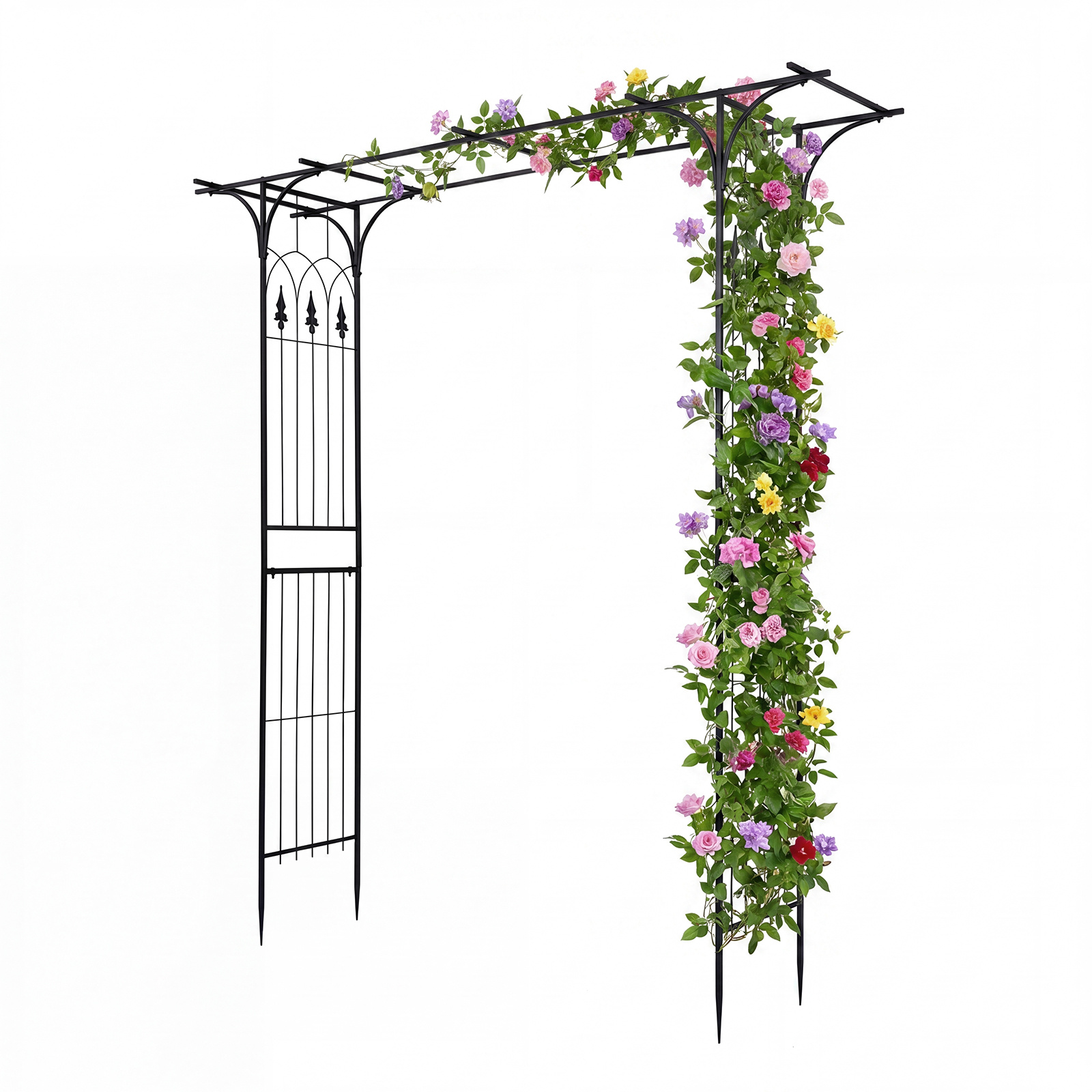 Arco-da-giardino-metallico-a-tetto-piatto-con-traforo-elegante-mediaId105159737-1783561842.jpg Costway Arco da giardino metallico a tetto piatto con traforo elegante, Traliccio esterno per rampicanti per matrimoni e feste - immagine 1