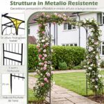 Costway Arco da giardino metallico a tetto piatto con traforo elegante, Traliccio esterno per rampicanti per matrimoni e feste - immagine 9