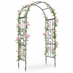 Costway Arco da giardino metallico con tetto curvo e 4 piedi a punta, Traliccio per rampicanti traforato per matrimonio e feste
