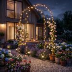 Costway Arco da giardino metallico con tetto curvo e 4 piedi a punta, Traliccio per rampicanti traforato per matrimonio e feste - immagine 5