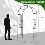 Costway Arco da giardino metallico con tetto curvo e 4 piedi a punta, Traliccio per rampicanti traforato per matrimonio e feste - immagine 7