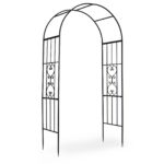 Costway Arco da giardino metallico con tetto curvo e 4 piedi a punta, Traliccio per rampicanti traforato per matrimonio e feste - immagine 6