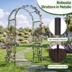 Costway Arco da giardino metallico con tetto curvo e 4 piedi a punta, Traliccio per rampicanti traforato per matrimonio e feste - immagine 10