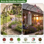 Costway Arco da giardino metallico con tetto curvo e 4 piedi a punta, Traliccio per rampicanti traforato per matrimonio e feste - immagine 8