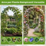 Costway Arco per rampicanti da giardino robusta struttura in metallo, L'arco da giardino elegante motivo floreale decorazione per festa e matrimonio - immagine 10