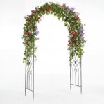 Costway Arco per rampicanti da giardino robusta struttura in metallo, L'arco da giardino elegante motivo floreale decorazione per festa e matrimonio - immagine 6