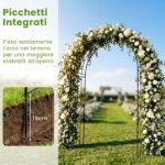 Costway Arco per rampicanti da giardino robusta struttura in metallo, L'arco da giardino elegante motivo floreale decorazione per festa e matrimonio - immagine 8