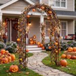 Costway Arco per rampicanti da giardino robusta struttura in metallo, L'arco da giardino elegante motivo floreale decorazione per festa e matrimonio - immagine 5