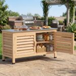 Costway Armadietto da giardino legno di abete con piano in acciaio inox 2 ante a persiana e ripiano, Armadietto mobile contenitore per uso interno ed esterno - immagine 4