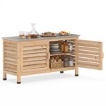 Costway Armadietto da giardino legno di abete con piano in acciaio inox 2 ante a persiana e ripiano, Armadietto mobile contenitore per uso interno ed esterno - immagine 5