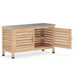 Costway Armadietto da giardino legno di abete con piano in acciaio inox 2 ante a persiana e ripiano, Armadietto mobile contenitore per uso interno ed esterno