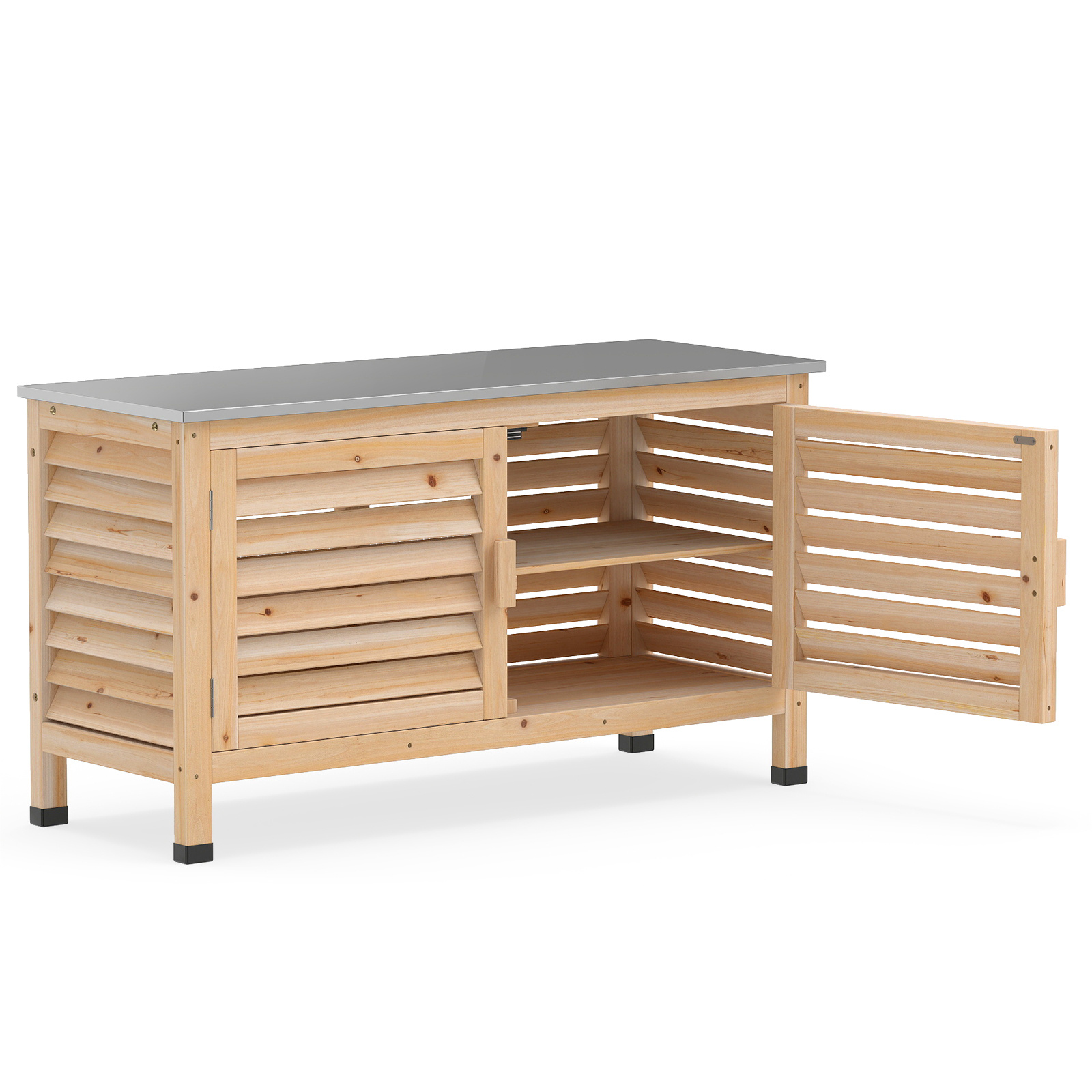 Armadietto-da-giardino-legno-di-abete-con-piano-in-acciaio-inox-2-ante-a-persiana-e-ripiano-mediaId105159092-1783498513.jpg Costway Armadietto da giardino legno di abete con piano in acciaio inox 2 ante a persiana e ripiano, Armadietto mobile contenitore per uso interno ed esterno - immagine 1