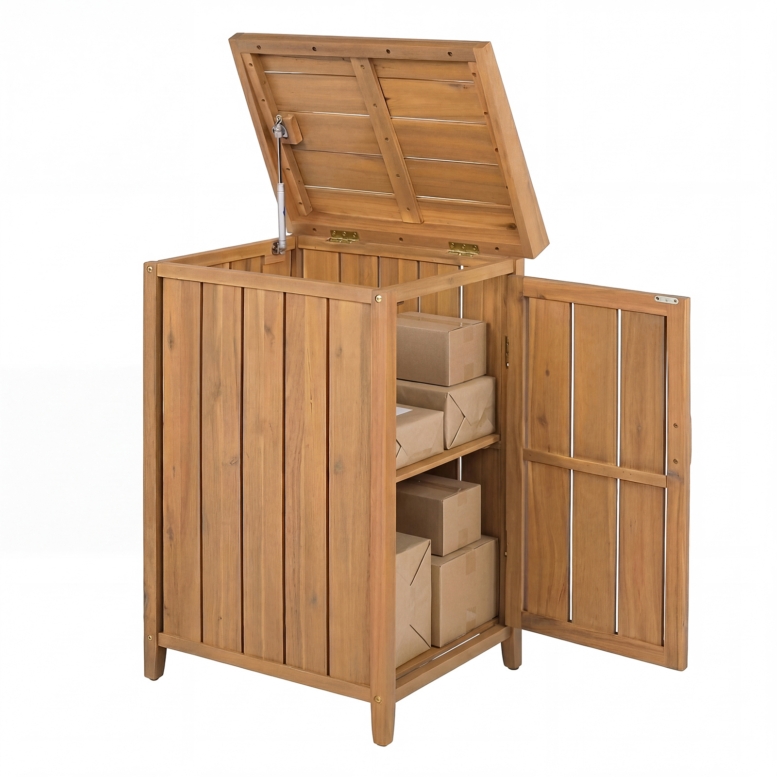 Armadio-da-esterno-in-legno-massello-con-ripiano-rimovibile-mediaId104470029-1778490264.jpg Costway Armadio da esterno in legno massello con ripiano rimovibile, Casetta porta attrezzi con porta e coperchio apribile - immagine 1