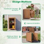 Costway Armadio da esterno in legno massello con ripiano rimovibile, Casetta porta attrezzi con porta e coperchio apribile - immagine 10