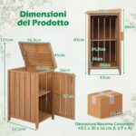 Costway Armadio da esterno in legno massello con ripiano rimovibile, Casetta porta attrezzi con porta e coperchio apribile - immagine 6
