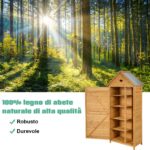 Costway Armadio da esterno per attrezzi in legno, Casetta da giardino 80x45x177cm - immagine 10