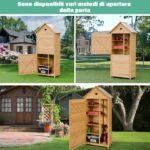 Costway Armadio da esterno per attrezzi in legno, Casetta da giardino 80x45x177cm - immagine 11