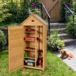 Costway Armadio da esterno per attrezzi in legno, Casetta da giardino 80x45x177cm - immagine 2