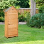 Costway Armadio da esterno per attrezzi in legno, Casetta da giardino 80x45x177cm - immagine 4