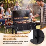 Costway Barbecue a carbone con ruote griglia regolabile in altezza e tavolini laterali, Barbecue portatile affumicatore - immagine 6
