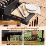 Costway Barbecue a carbone con ruote griglia regolabile in altezza e tavolini laterali, Barbecue portatile affumicatore - immagine 9