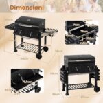 Costway Barbecue a carbone con ruote griglia regolabile in altezza e tavolini laterali, Barbecue portatile affumicatore - immagine 4