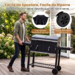 Costway Barbecue a carbone con ruote griglia regolabile in altezza e tavolini laterali, Barbecue portatile affumicatore - immagine 10