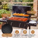 Costway Barbecue a carbone con ruote griglia regolabile in altezza e tavolini laterali, Barbecue portatile affumicatore - immagine 7
