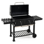 Costway Barbecue a carbone con ruote griglia regolabile in altezza e tavolini laterali, Barbecue portatile affumicatore