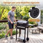 Costway Barbecue a carbonella con tavolini laterali griglia di cottura termometro e 2 ruote, Forno bbq per campeggio e picnic - immagine 7