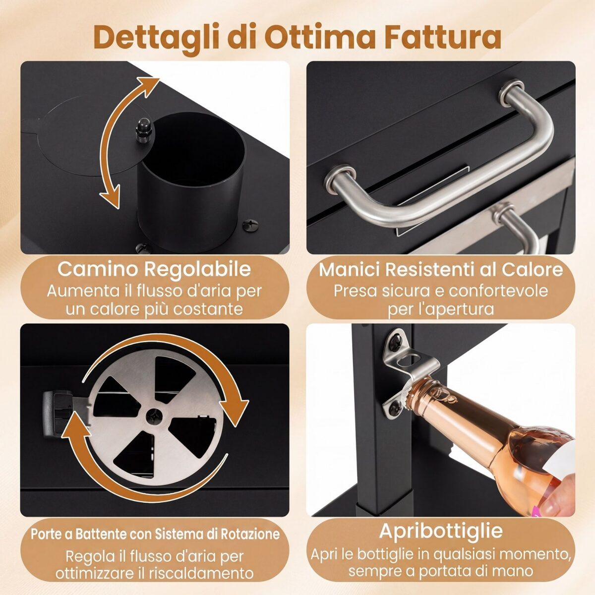 Costway Barbecue a carbonella con tavolini laterali griglia di cottura termometro e 2 ruote, Forno bbq per campeggio e picnic - immagine 5