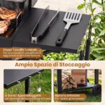 Costway Barbecue a carbonella con tavolini laterali griglia di cottura termometro e 2 ruote, Forno bbq per campeggio e picnic - immagine 11