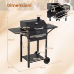 Costway Barbecue a carbonella con tavolini laterali griglia di cottura termometro e 2 ruote, Forno bbq per campeggio e picnic - immagine 4