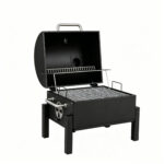 Costway Barbecue a carbonella portatile con coperchio e 2 griglie, Vassoio carbonella regolabile e termometro per campeggio BBQ